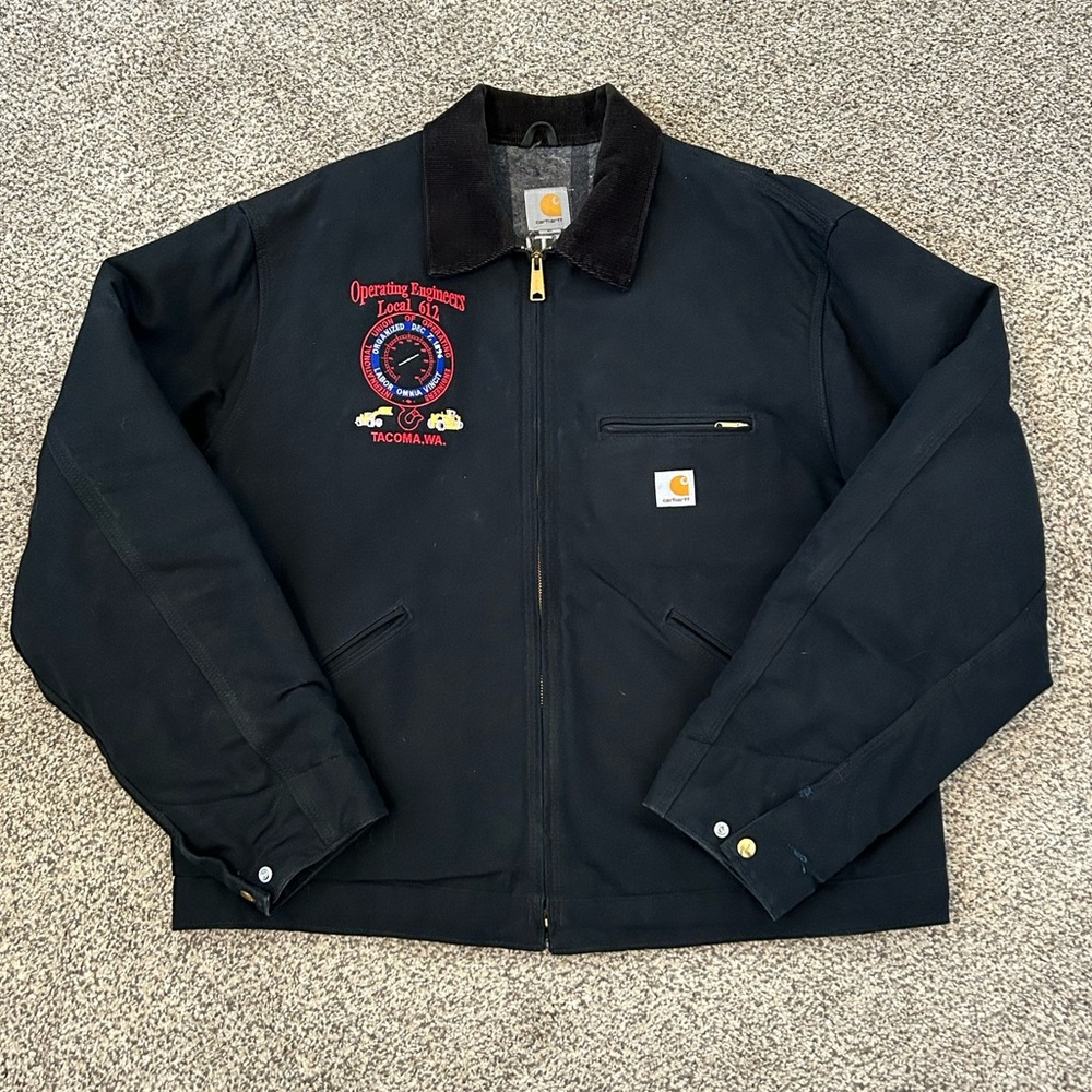 MENS CARHARTT BLANKET LINED J001 BLACK DETROIT JACKET COAT SZ XL REG RN #14806